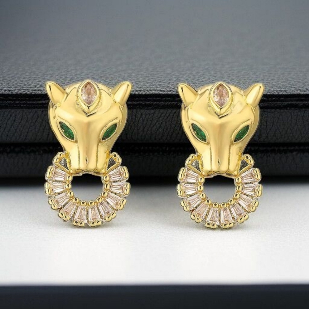 Luxury 18k Gold Plated Designer Panther Zircon Crystal Doorknocker Earrings